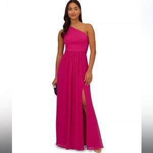 ADRIANNA PAPELL
One-Shoulder Chiffon Gown in bright magenta. Size 4.